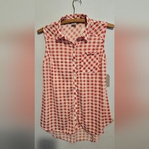 Red and White Gingham Button-Up Shirt